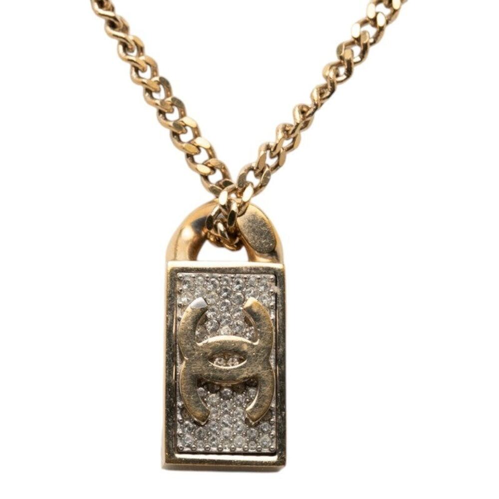 Chanel CC Logo Gold Plated Rhinestone Necklace